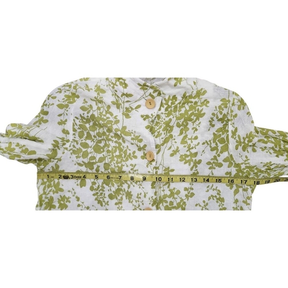 Terra SJ Apparel Green Floral Tunic Blouse Women’s S Cotton Rayon Button Front - Picture 9 of 12